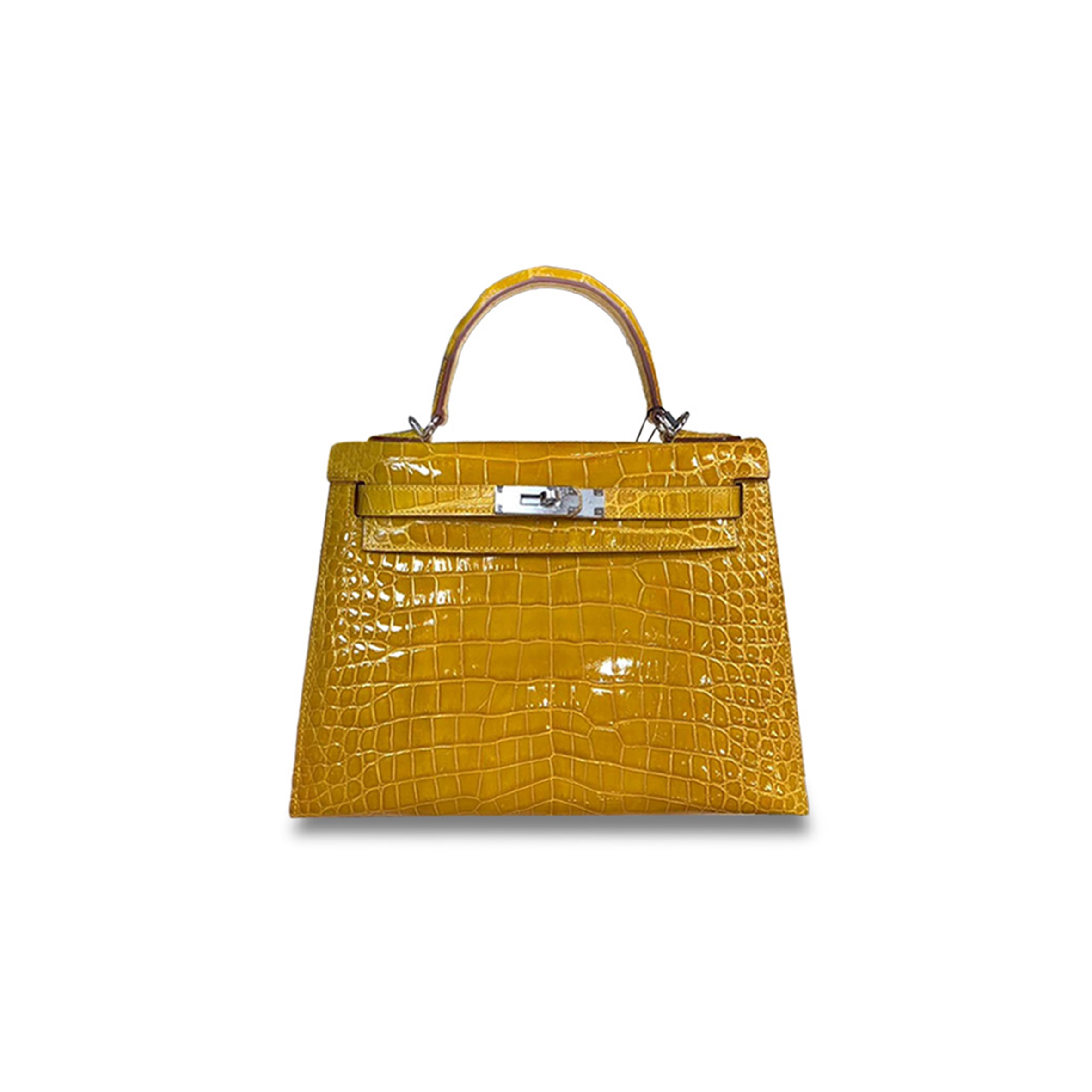 H**mes master kelly 28 shiny amber silver buckle nile crocodile leather (28*22*10cm)